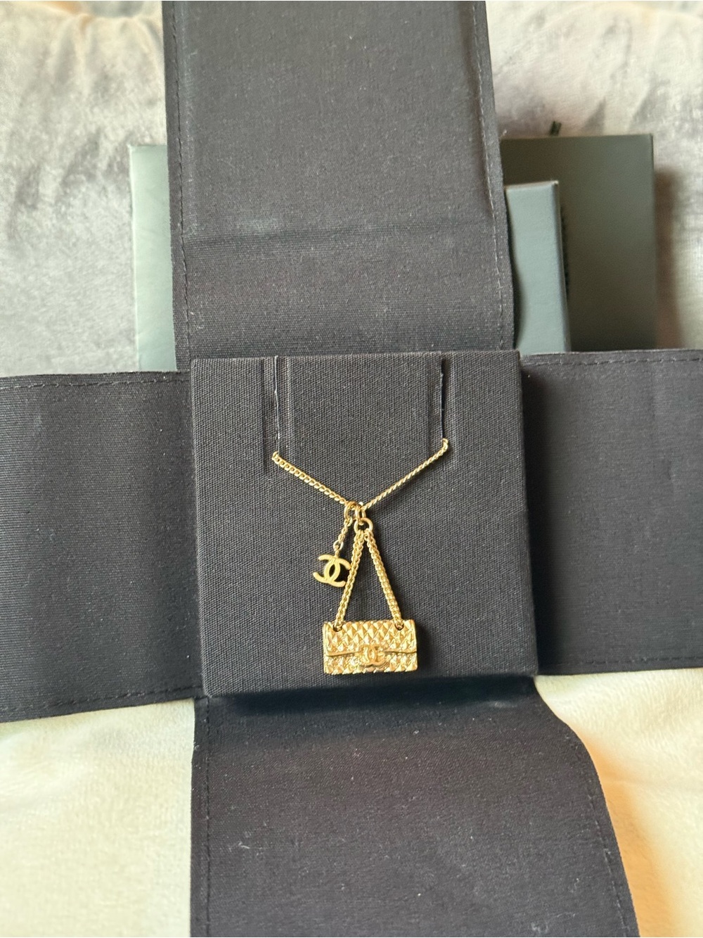Chanel Gold Quilted Classic Flap Bag Pendant Necklace